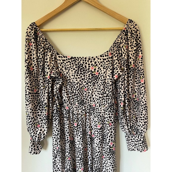 Smith & Quinn Leopard Floral Print Marigold Ruffle Long Sleeve Midi Dress Small - Picture 5 of 10